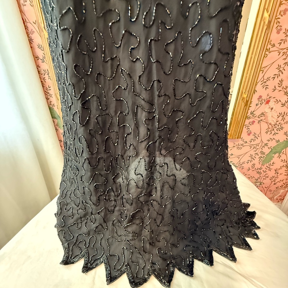 Stunning Vintage 90s Lawrence Kazar New York Hand Beaded Silk Evening Gown - Picture 7 of 17